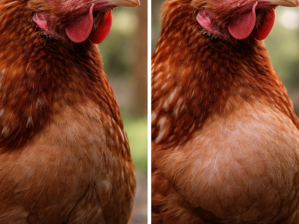 Close-up view of a bird’s neck and crop showing a distended crop outline versus a normal flat crop silhouette