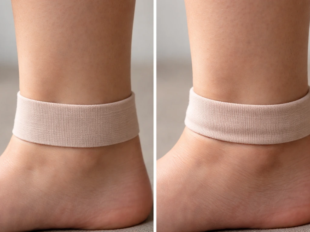 Left: comfortable band fit. Right: too-tight band with pinching and slight swelling near the ankle.
