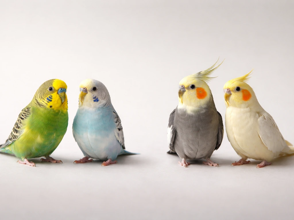 Minimal comparison of two different small parrot species and within-species variation using bird silhouettes.