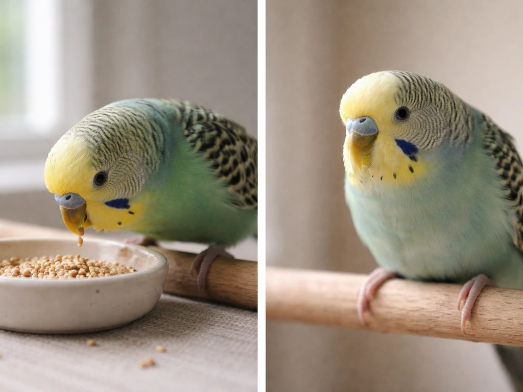 Two minimal side-by-side photos: bird crunching seeds on the left, bird breathing-related clicking on the right.