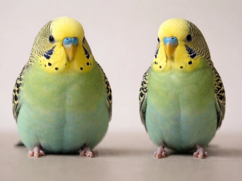 Two close-up birds on neutral background showing puffier chest vs clearer keel outline.