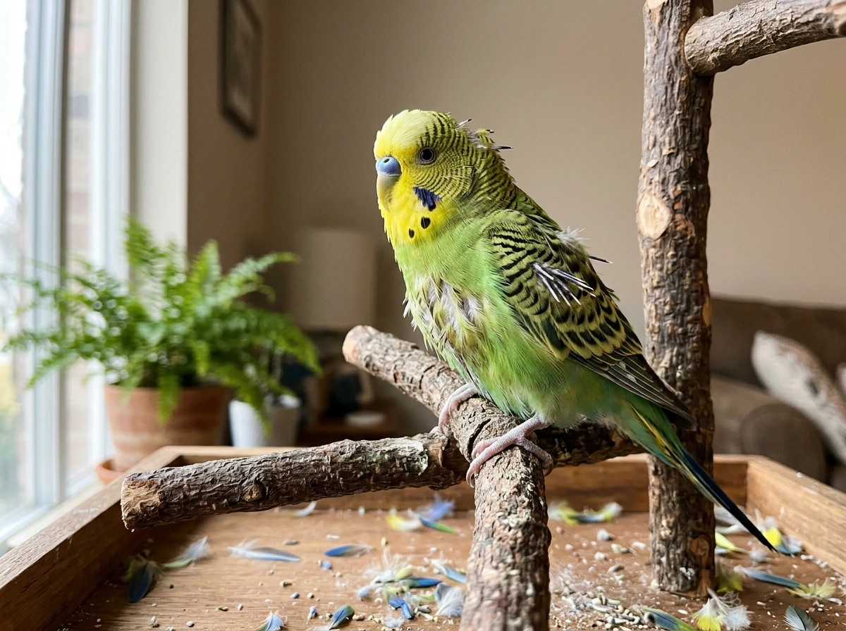 Bird undergoing a normal molt with pin feathers and new growth visible