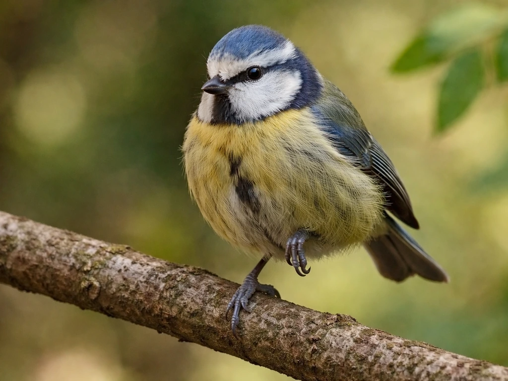 Small bird on a branch favoring one leg and shifting weight in a guarded posture