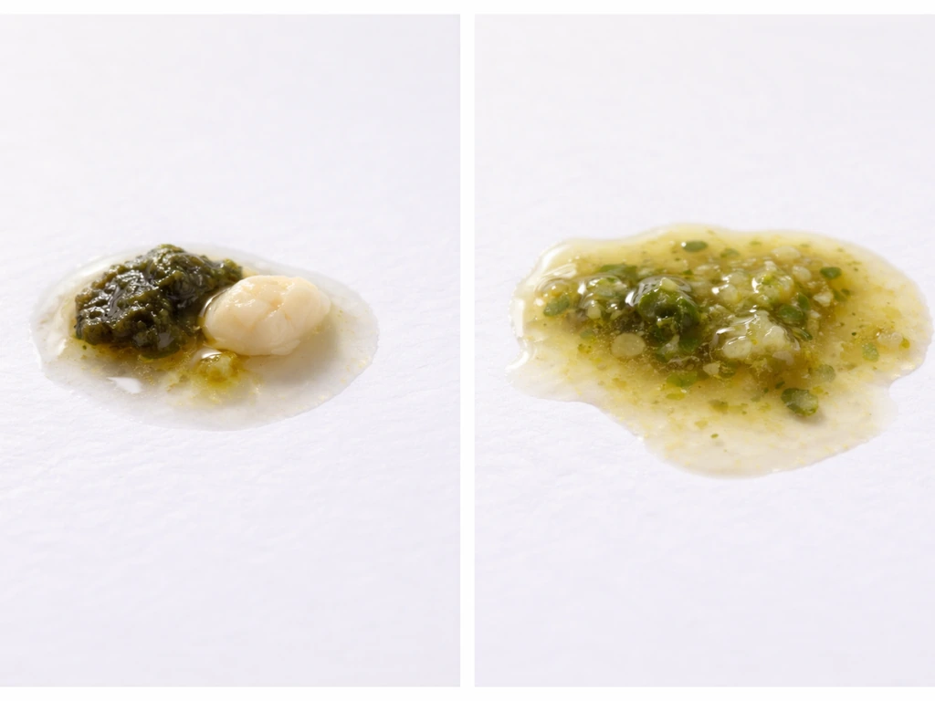 Close-up of lovebird droppings: one normal three-part sample beside a watery discolored droppings sample.