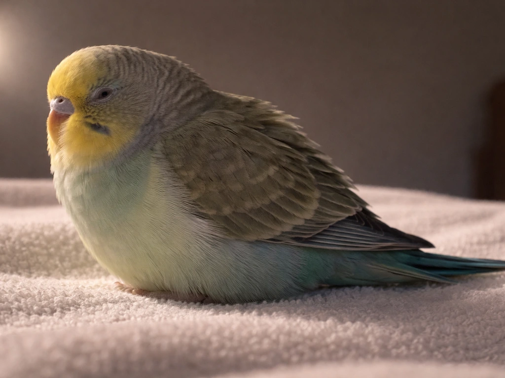 Close-up of a small bird breathing, illuminated to show subtle chest movement and tail bobbing