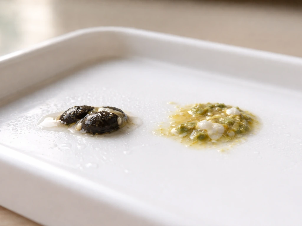 Close-up of a pet bird’s droppings on a tray showing abnormal color and texture