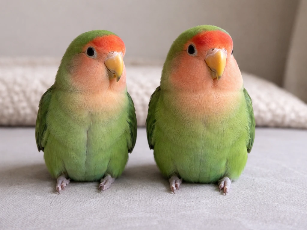 Two similar pet birds side-by-side, one slightly thinner with a more prominent keel than the other.