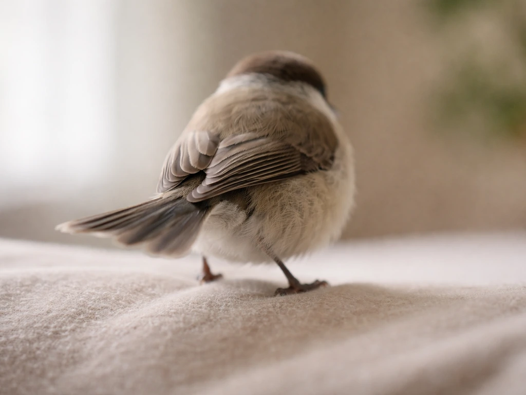 Close-up of a resting bird showing subtle tail movement as a breathing indicator.