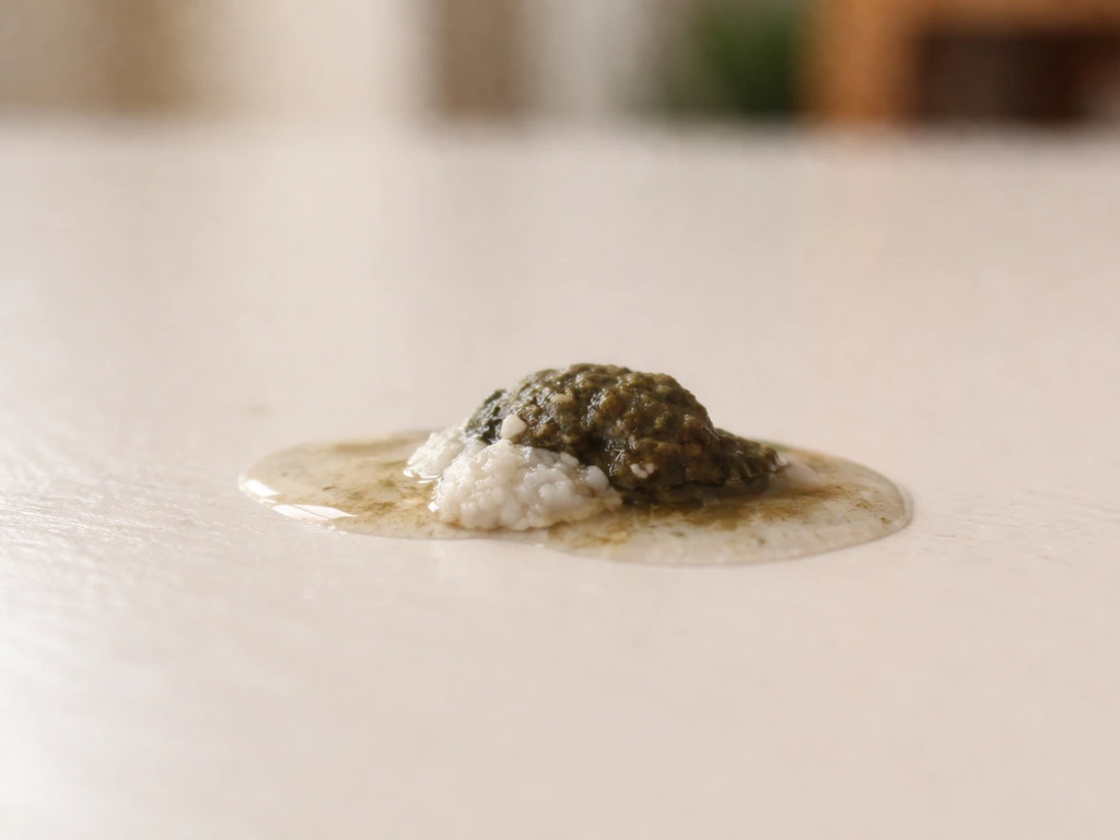 Macro close-up of droppings showing green/brown, white urate, and clear watery portion.